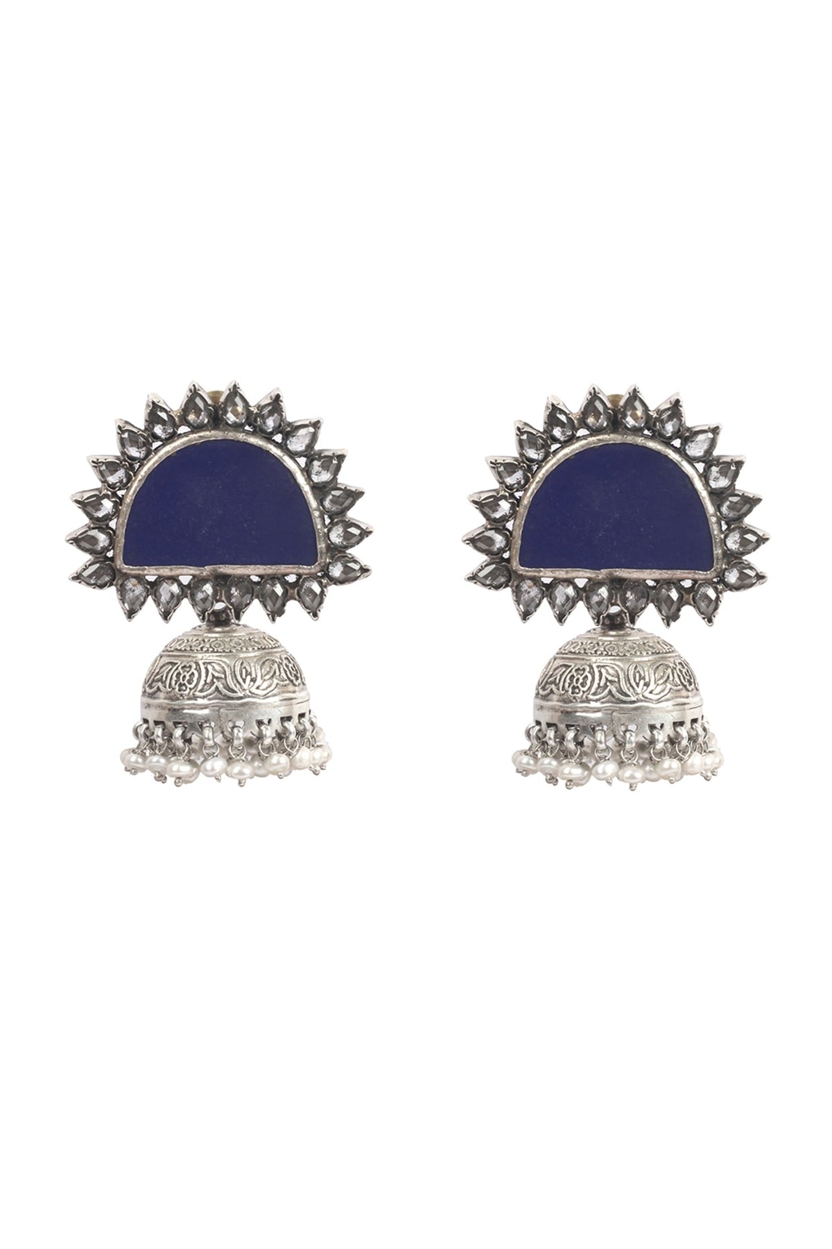 Silver Handcrafted Blue Stone Dangler Earrings In Sterling Silver