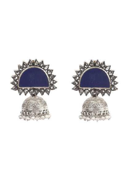 Silver Handcrafted Blue Stone Dangler Earrings In Sterling Silver