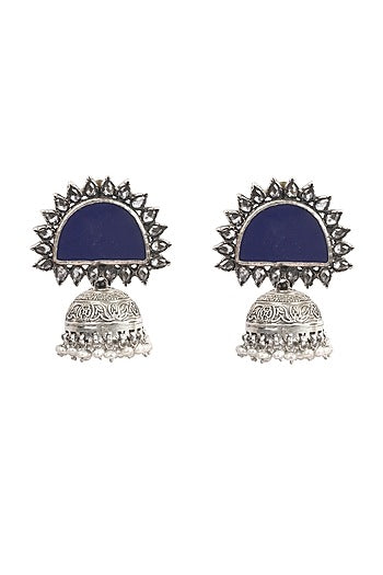 Silver Handcrafted Blue Stone Dangler Earrings In Sterling Silver