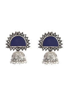 Silver Handcrafted Blue Stone Dangler Earrings In Sterling Silver