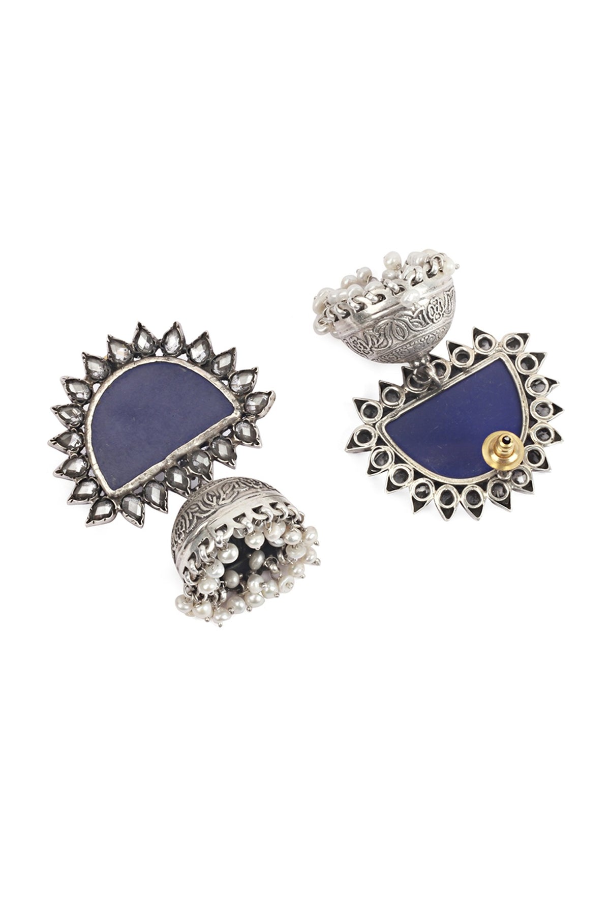 Silver Handcrafted Blue Stone Dangler Earrings In Sterling Silver