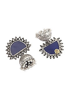 Silver Handcrafted Blue Stone Dangler Earrings In Sterling Silver