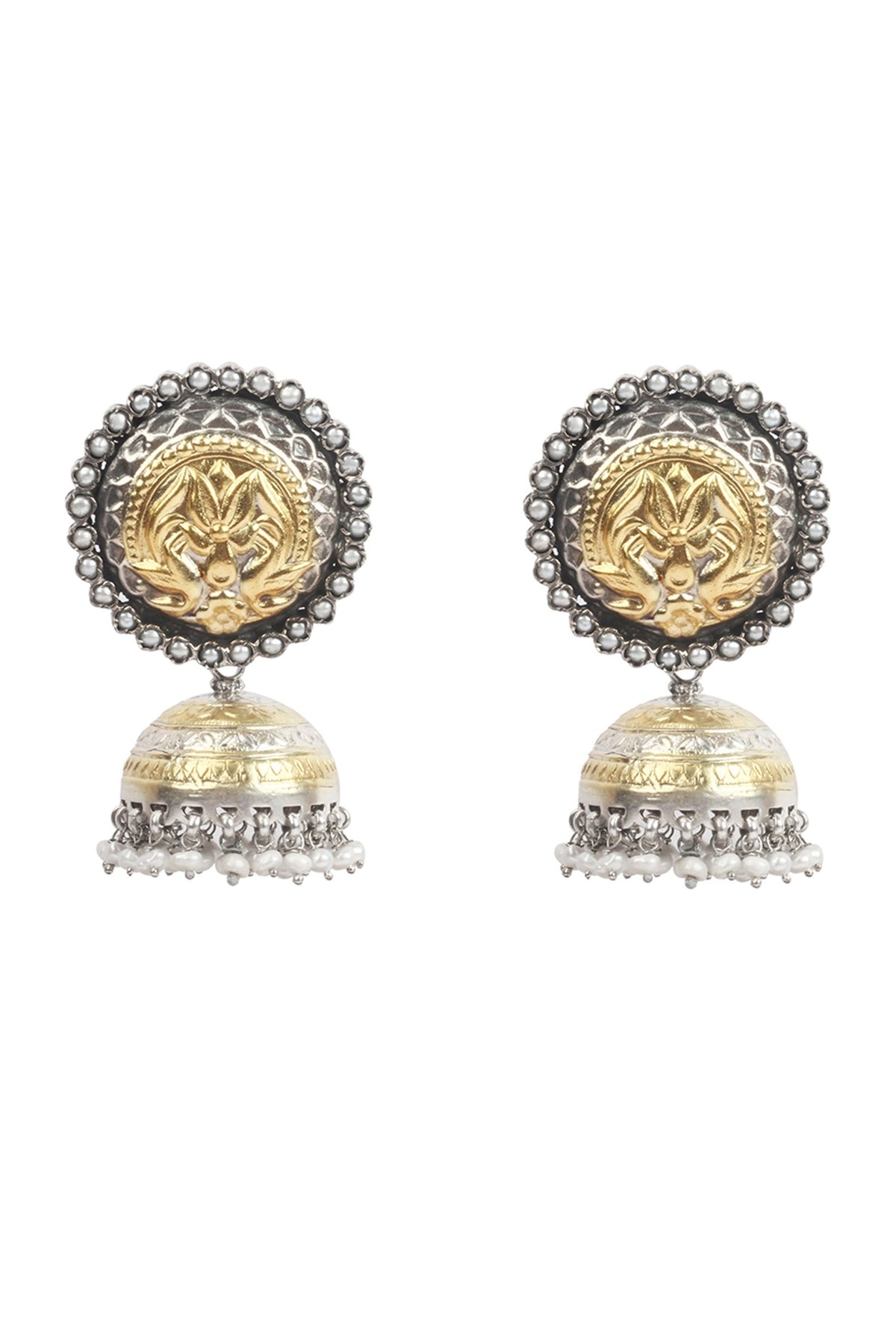 Gold Finish Handcrafted Dangler Earrings In Sterling Silver