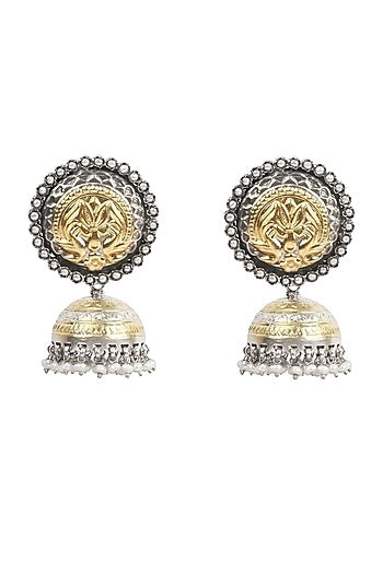 Gold Finish Handcrafted Dangler Earrings In Sterling Silver