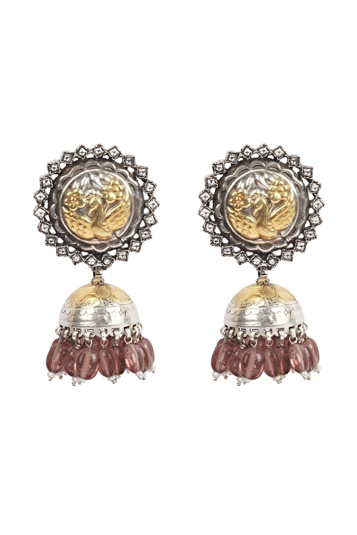 Gold Finish Handcrafted Dangler Earrings In Sterling Silver
