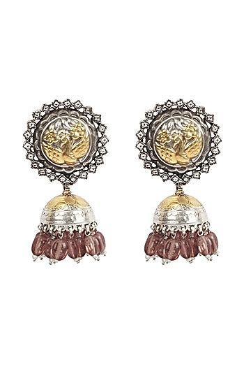 Gold Finish Handcrafted Dangler Earrings In Sterling Silver