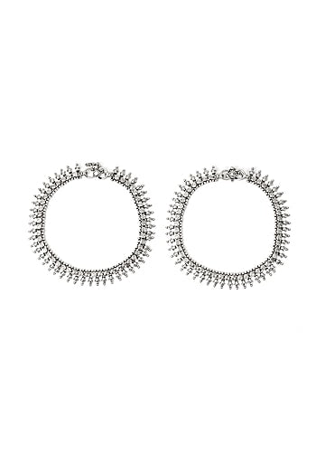 Silver Handcrafted Anklets In Sterling Silver (Set of 2)