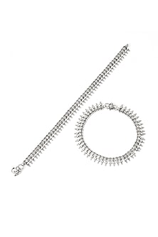 Silver Handcrafted Anklets In Sterling Silver (Set of 2)