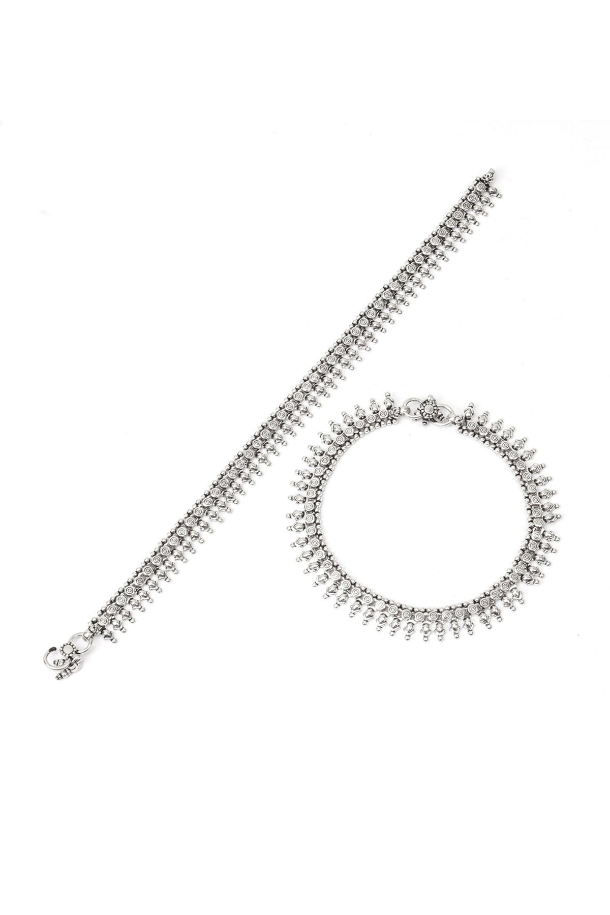 Silver Handcrafted Anklets In Sterling Silver (Set of 2)