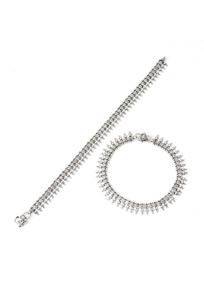 Silver Handcrafted Anklets In Sterling Silver (Set of 2)