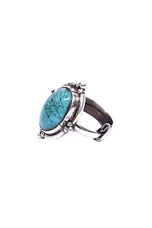 Silver Turquoise Stone Adjustable Ring In Sterling Silver