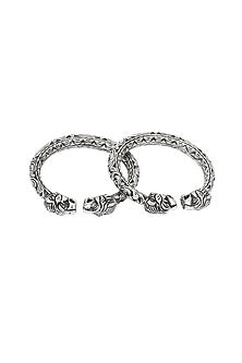 Silver Handcrafted Bacelets In Sterling Silver (Set of 2)