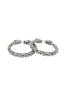 Silver Handcrafted Bacelets In Sterling Silver (Set of 2)