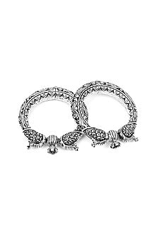 Silver Handcrafted Bacelets In Sterling Silver (Set of 2)