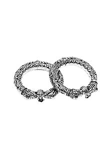 Silver Handcrafted Bacelets In Sterling Silver (Set of 2)