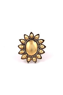 Gold Finish Handcrafted Adjustable Ring In Sterling Silver