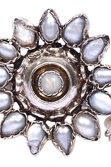 Silver Kundan Handcrafted Oxidized Adjustable Ring In Sterling Silver