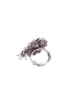 Silver Kundan Handcrafted Oxidized Adjustable Ring In Sterling Silver