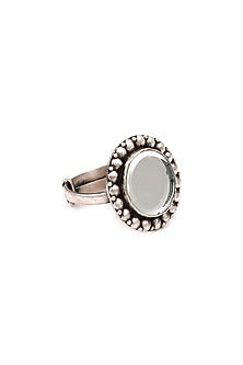 Silver Glass Handcrafted Oxidized Adjustable Ring In Sterling Silver