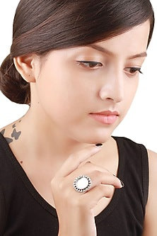 Silver Glass Handcrafted Oxidized Adjustable Ring In Sterling Silver