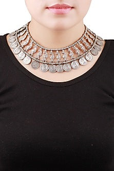 Silver Handcrafted Oxidized Necklace In Sterling Silver
