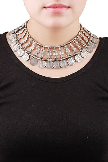 Silver Handcrafted Oxidized Necklace In Sterling Silver