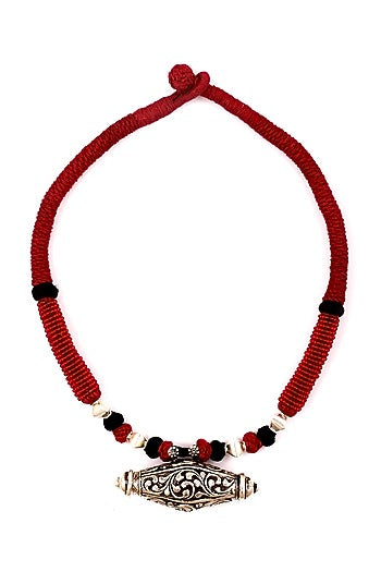 Silver Engraved Handcrafted Necklace In Sterling Silver
