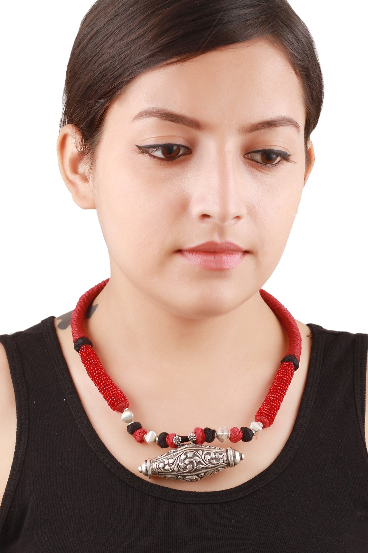 Silver Engraved Handcrafted Necklace In Sterling Silver
