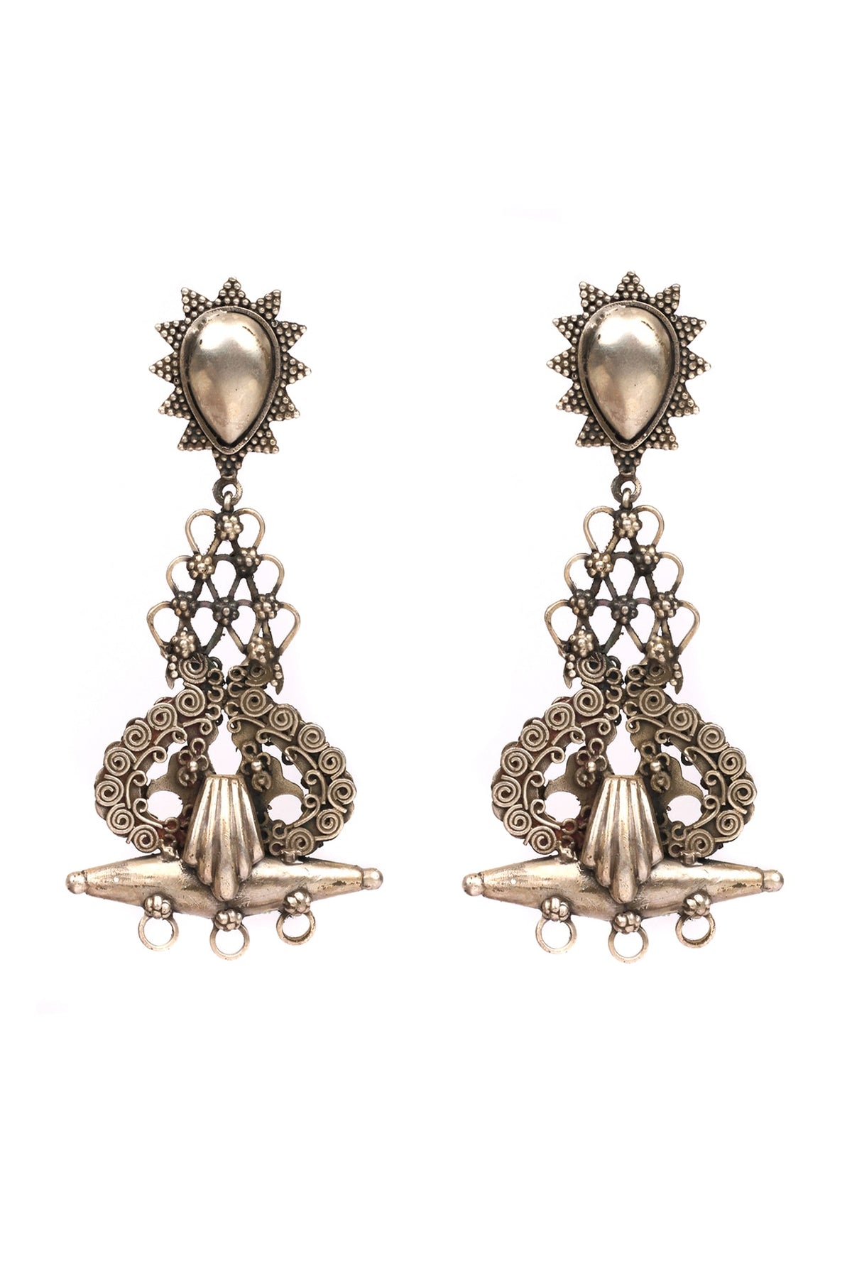 Silver Oxidised Handcrafted Dangler Earrings In Sterling Silver