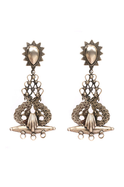 Silver Oxidised Handcrafted Dangler Earrings In Sterling Silver