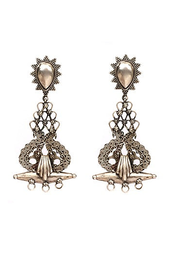 Silver Oxidised Handcrafted Dangler Earrings In Sterling Silver