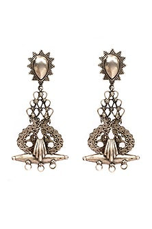 Silver Oxidised Handcrafted Dangler Earrings In Sterling Silver