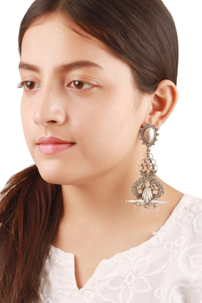 Silver Oxidised Handcrafted Dangler Earrings In Sterling Silver