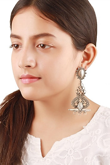 Silver Oxidised Handcrafted Dangler Earrings In Sterling Silver