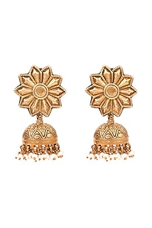 Gold Finish Handcrafted Pearls Dangler Earrings In Sterling Silver