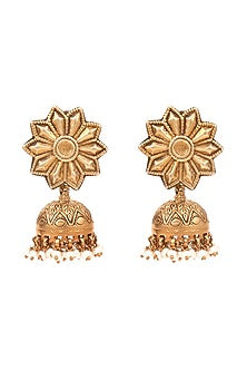 Gold Finish Handcrafted Pearls Dangler Earrings In Sterling Silver