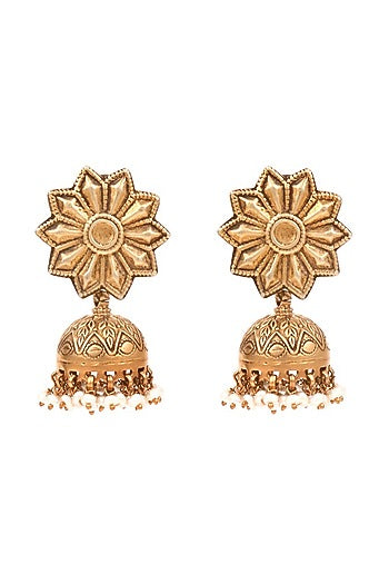 Gold Finish Handcrafted Pearls Dangler Earrings In Sterling Silver