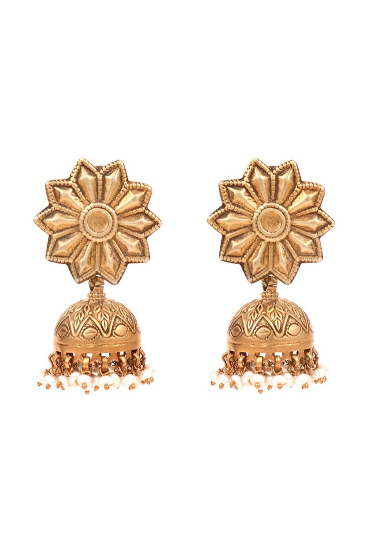 Gold Finish Handcrafted Pearls Dangler Earrings In Sterling Silver