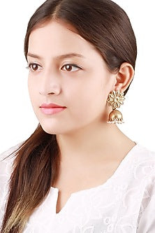Gold Finish Handcrafted Pearls Dangler Earrings In Sterling Silver
