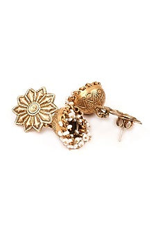 Gold Finish Handcrafted Pearls Dangler Earrings In Sterling Silver
