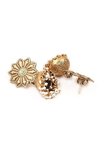 Gold Finish Handcrafted Pearls Dangler Earrings In Sterling Silver