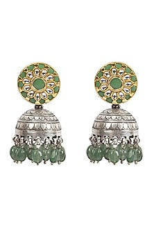 Gold Finish Beaded Earrings In Sterling Silver