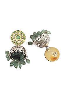 Gold Finish Beaded Earrings In Sterling Silver