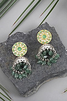 Gold Finish Beaded Earrings In Sterling Silver