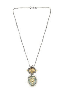 Gold Finish Kundan Polki & Green Onyx Pendant Necklace