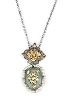 Gold Finish Kundan Polki & Green Onyx Pendant Necklace