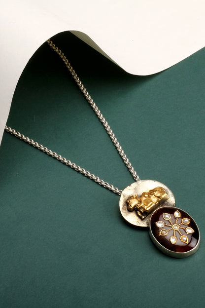 Gold Finish Kundan Polki & Red Onyx Pendant Necklace