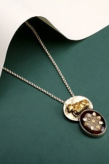 Gold Finish Kundan Polki & Red Onyx Pendant Necklace