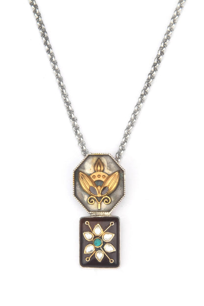 Gold Finish Kundan Polki & Red Onyx Pendant Necklace