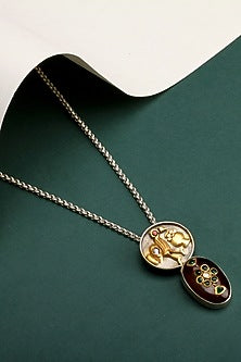 Gold Finish Kundan Polki & Labradorite Pendant Necklace